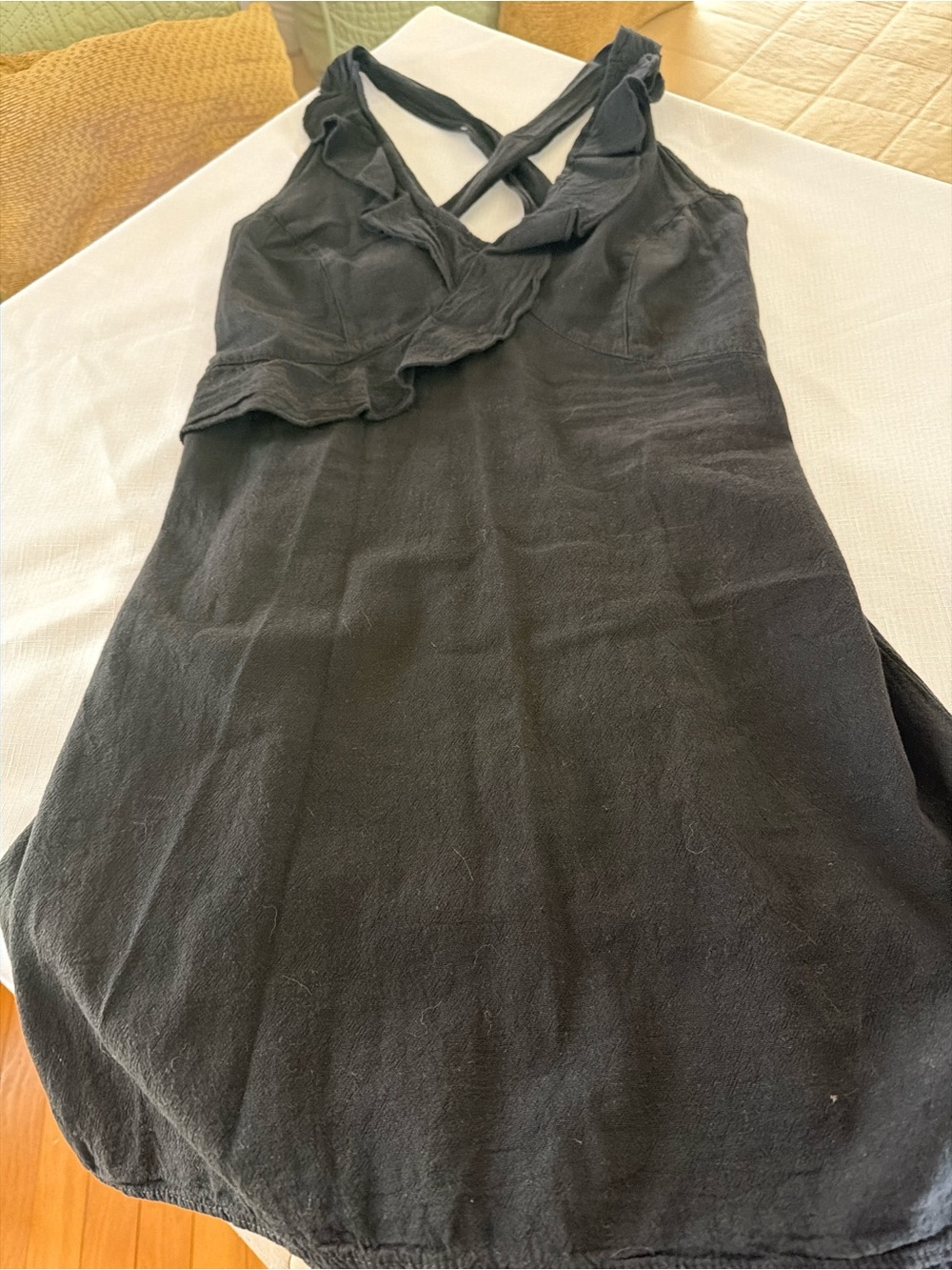 Women's Black Mini Dress with Ruffled V-Neck